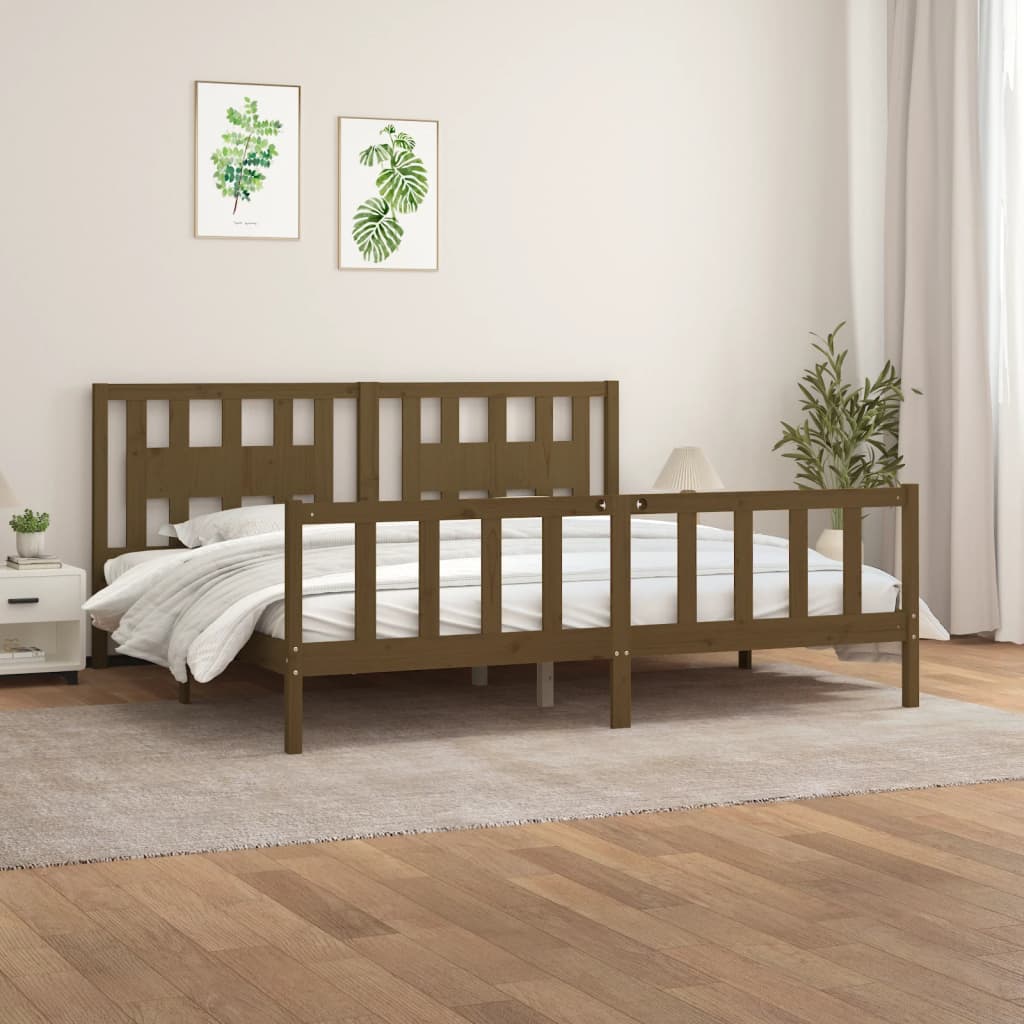 vidaXL Cadru de pat cu tăblie, maro miere 200x200 cm, lemn masiv pin 
