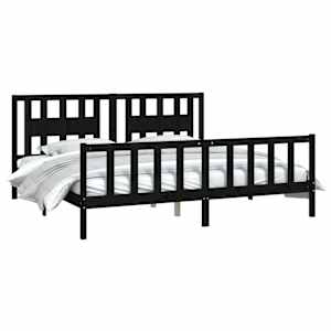 Rám postele s čelem černý masivní borové dřevo 200 x 200 cm - obrázek 3