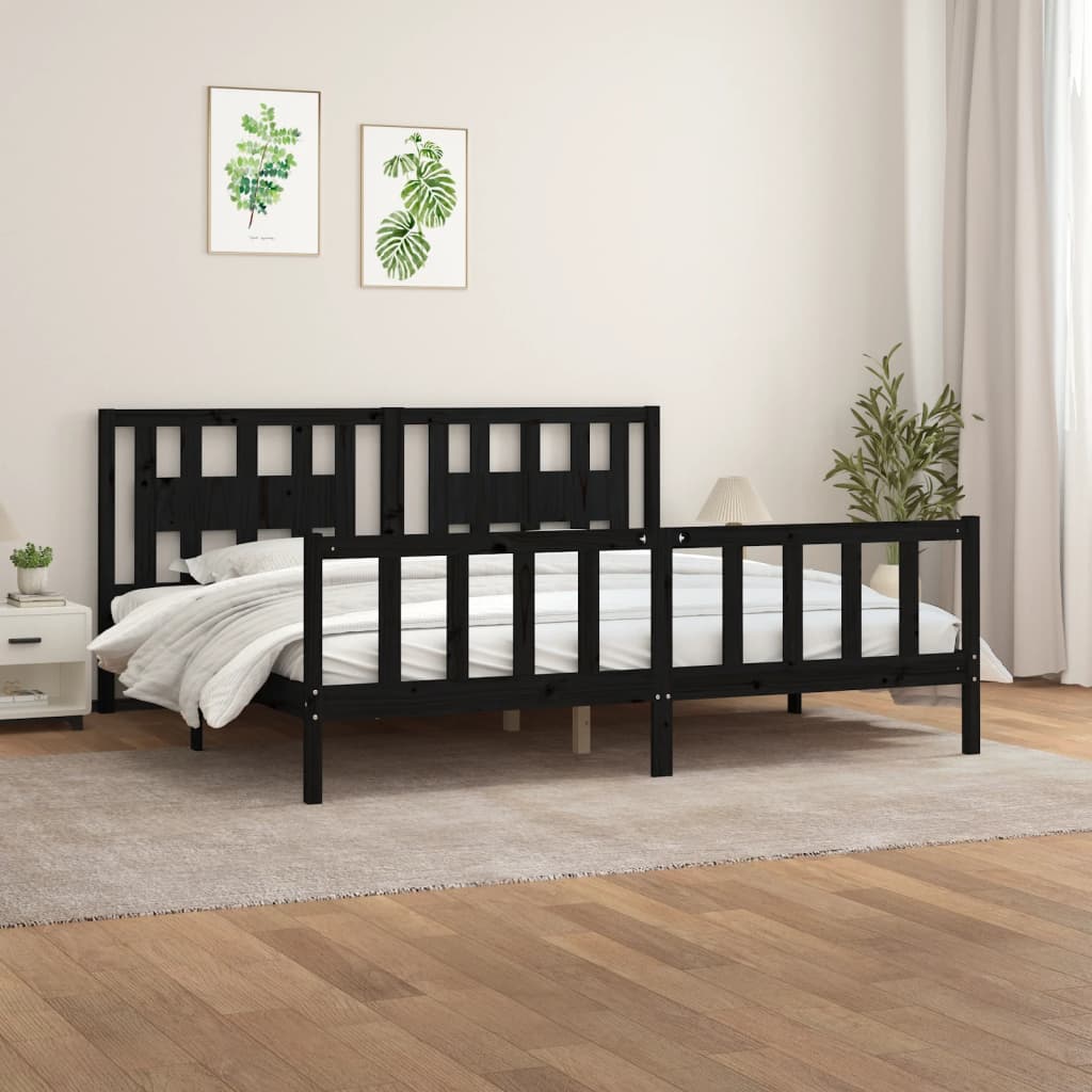 vidaXL Cadru de pat cu tăblie, negru, 200x200 cm, lemn masiv de pin
