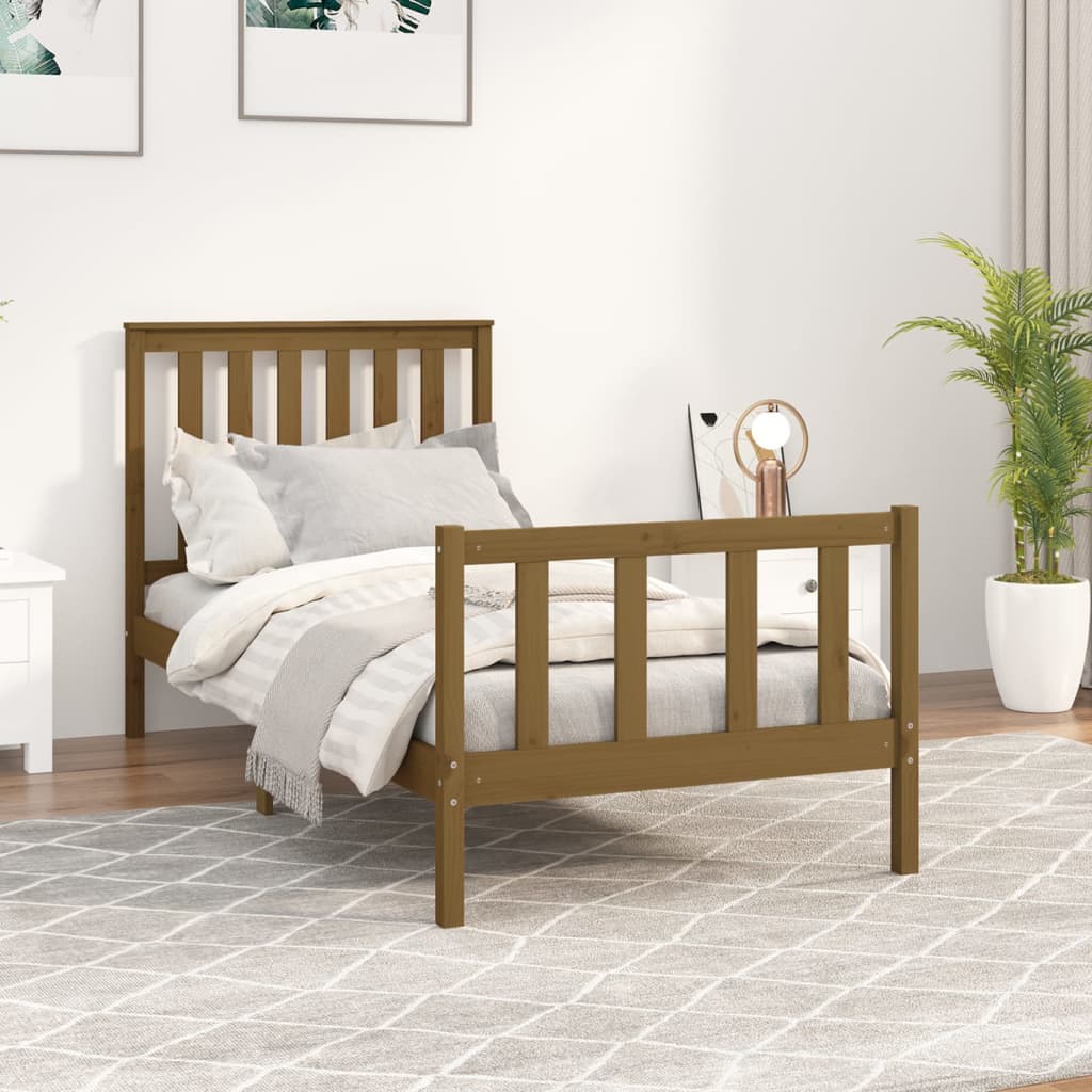 vidaXL Cadru de pat cu tăblie, maro miere, 90x200 cm, lemn masiv pin