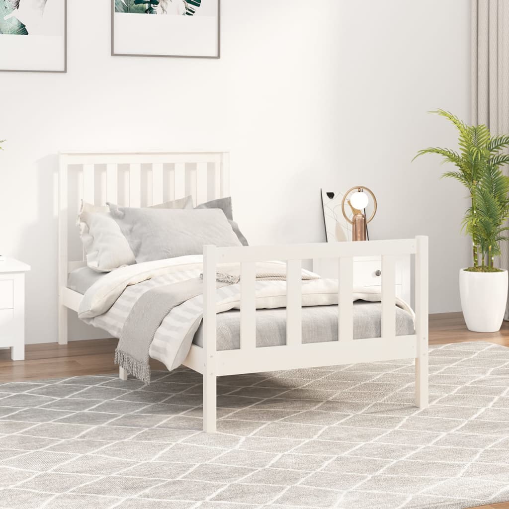 vidaXL Cadre de lit et tête de lit blanc 100x200 cm bois de pin massif 