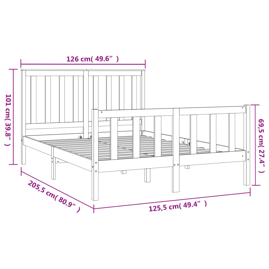 Rám postele s čelem 120 x 200 cm masivní borové dřevo