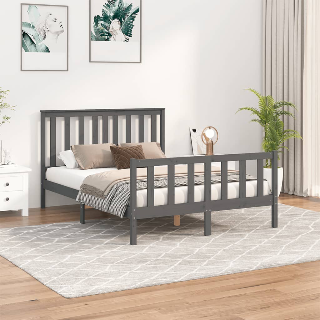 vidaXL Cadru de pat cu tăblie, gri, 120x200 cm, lemn masiv de pin