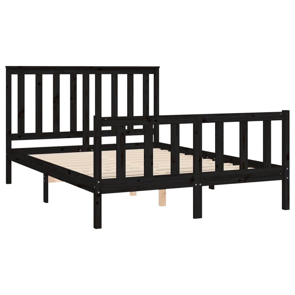 Cadru de pat cu tăblie, negru, 120x200 cm, lemn masiv de pin