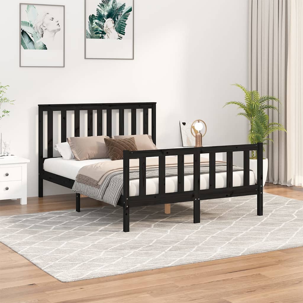 vidaXL Cadru de pat cu tăblie, negru, 120x200 cm, lemn masiv de pin
