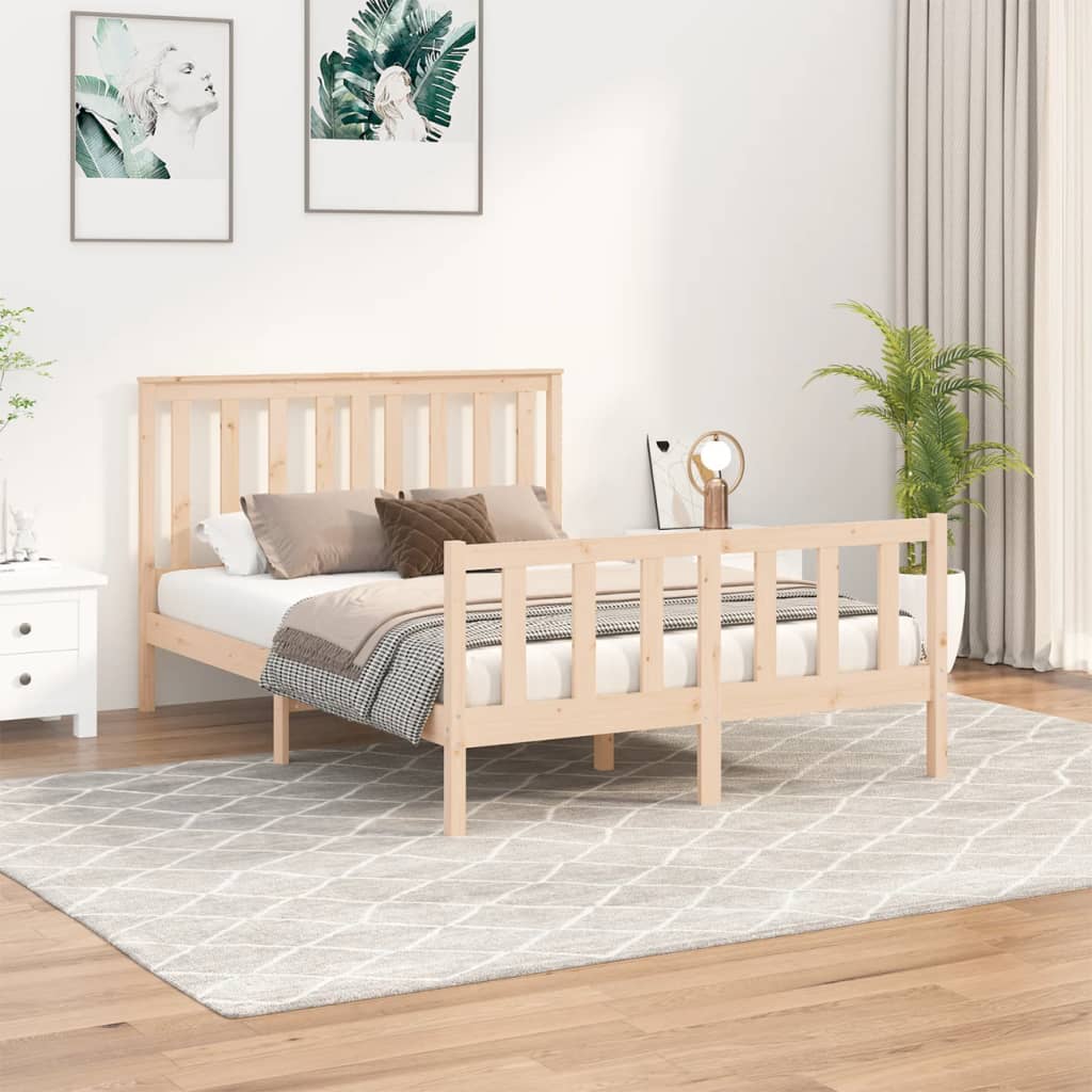 Cadru de pat cu tăblie, 140x200 cm, lemn masiv de pin