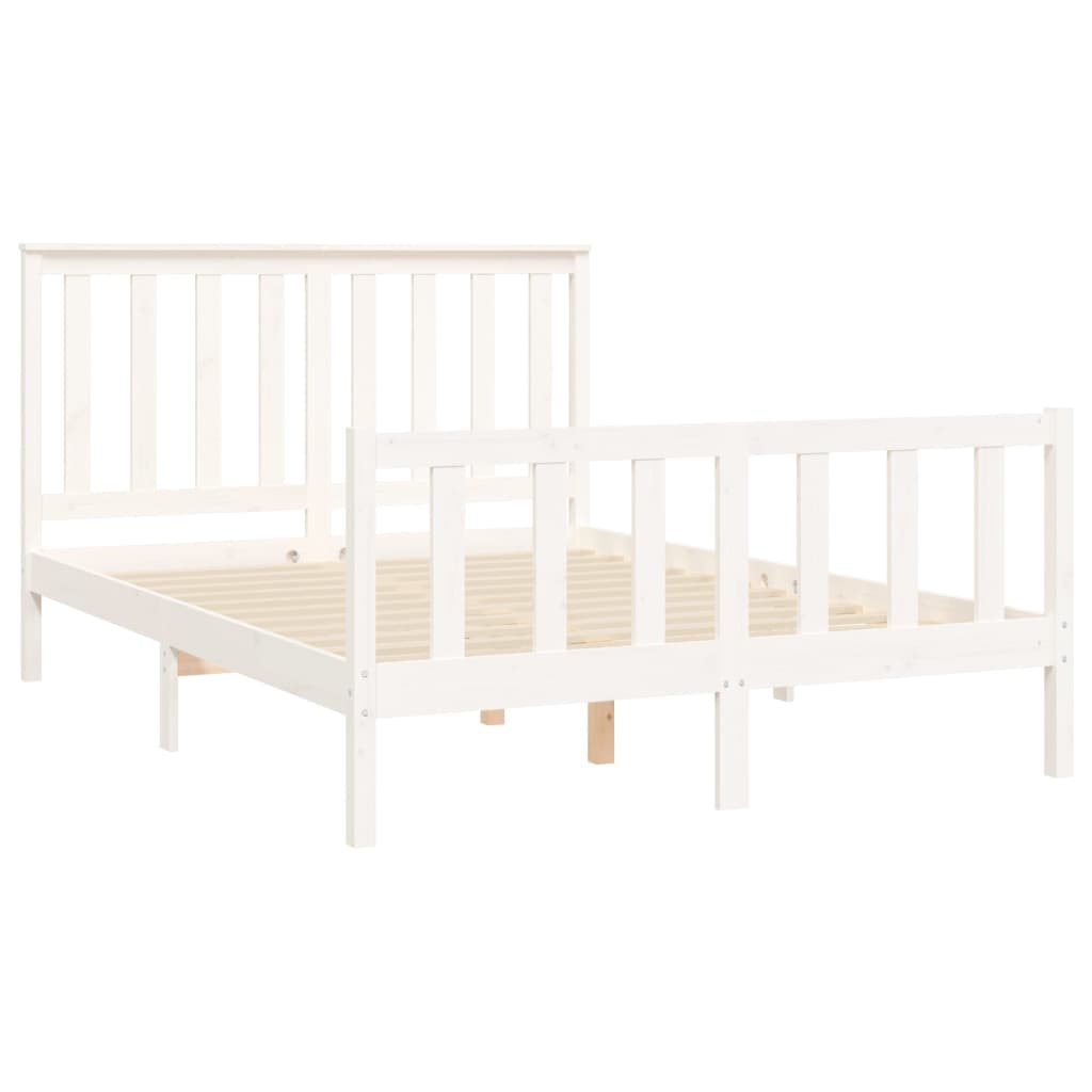 fehér tömör fenyőfa ágykeret fejtámlával 140 x 200 cm