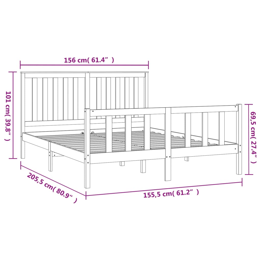 Cadru de pat cu tăblie King Size 5FT, 150x200 cm lemn masiv pin