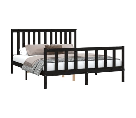 vidaXL Lovos rėmas su galvūgaliu, juodas, 160x200 cm, pu&scaron;ies masyvas