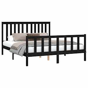 vidaXL Lovos rėmas su galvūgaliu, juodas, 160x200 cm, pu&scaron;ies masyvas