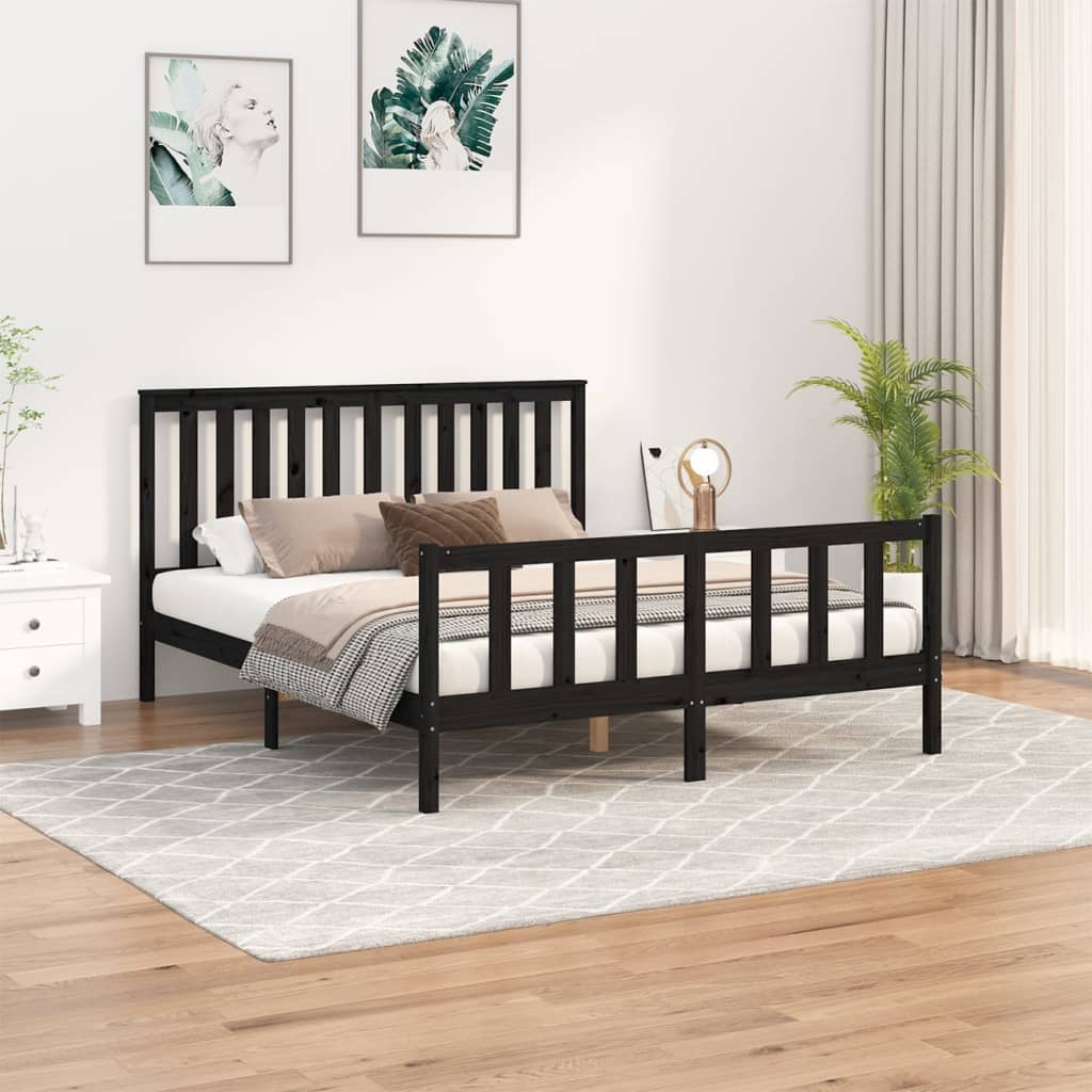 vidaXL Cadru de pat cu tăblie, negru, 160x200 cm, lemn masiv de pin