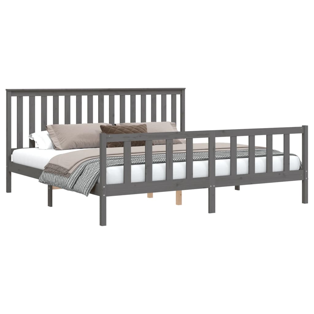 vidaXL Bedframe met hoofdbord massief grenenhout grijs 200x200 cm afbeelding