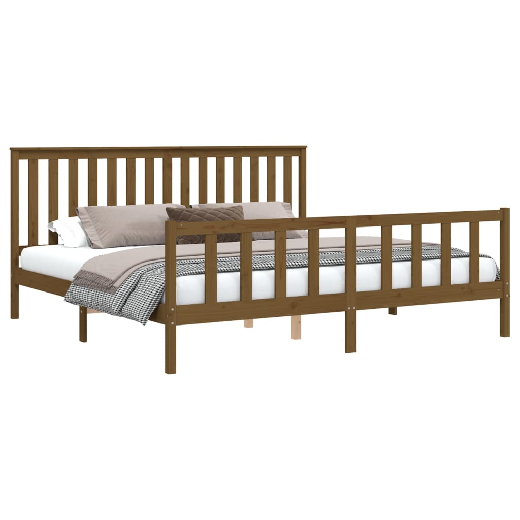 Cadru pat cu tăblie, maro miere, 200x200 cm, lemn masiv de pin