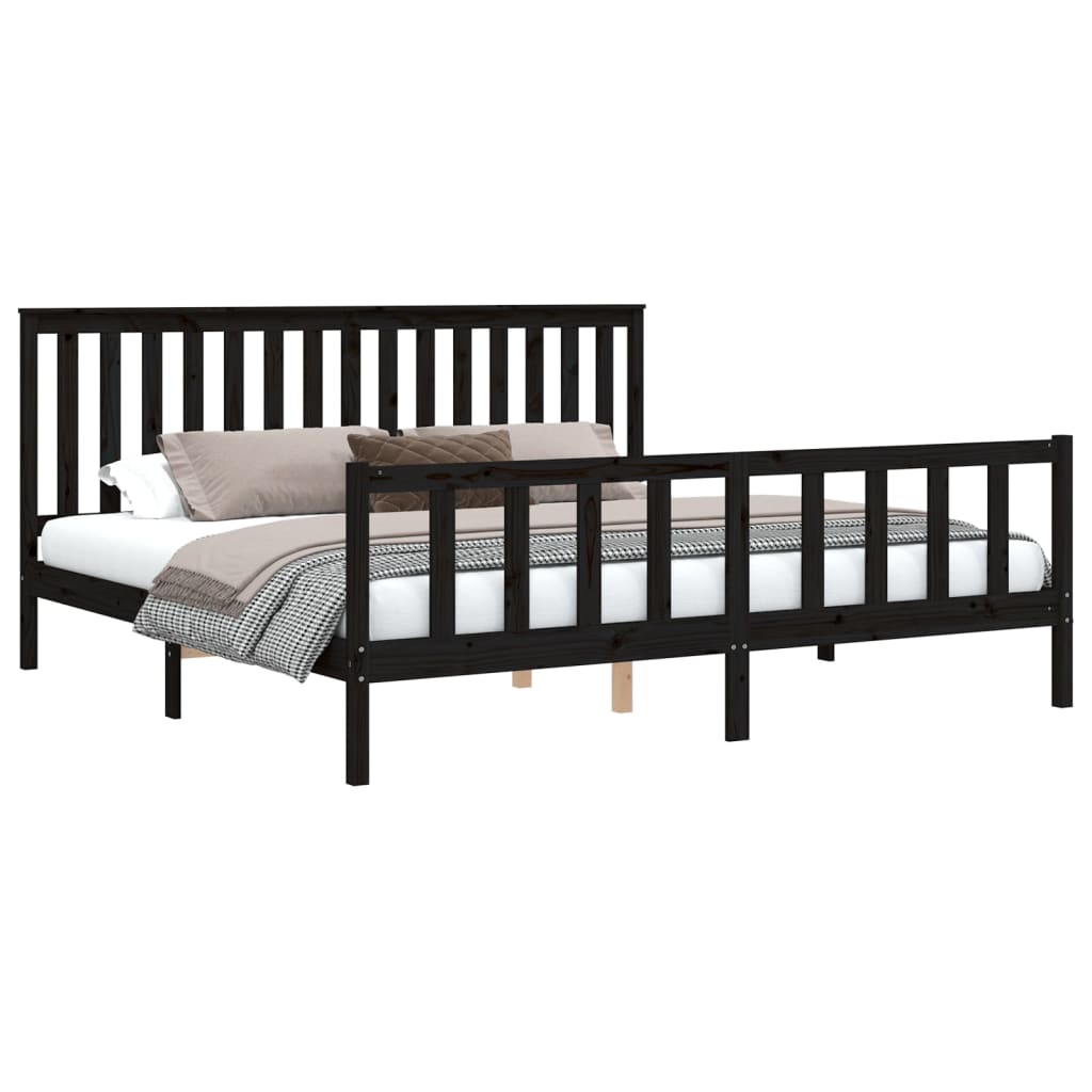 vidaXL Bedframe met hoofdbord massief grenenhout zwart 200x200 cm afbeelding