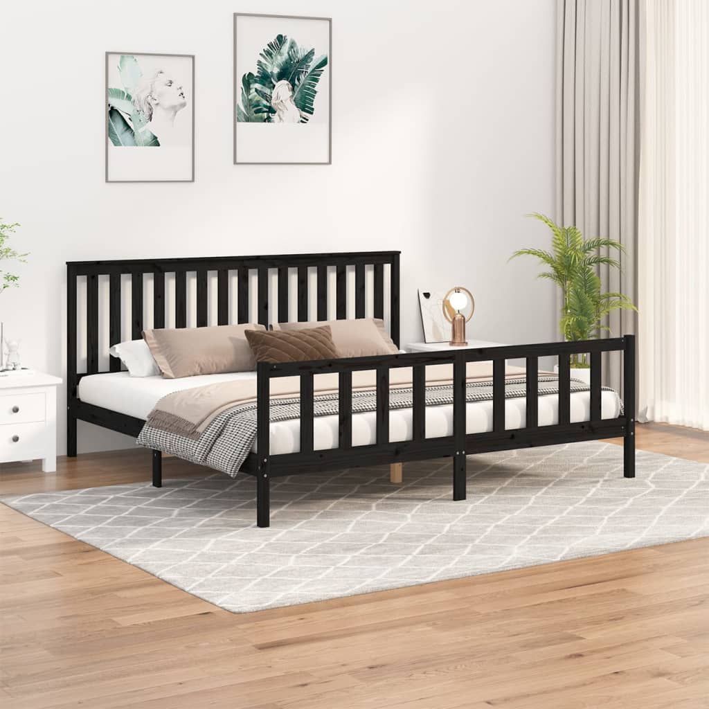 vidaXL Cadru pat cu tăblie 200x200 cm, negru, lemn masiv de pin