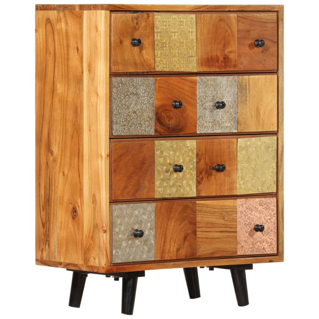 vidaXL Comodă cu sertare 55x30x75 cm, lemn masiv de acacia și metal