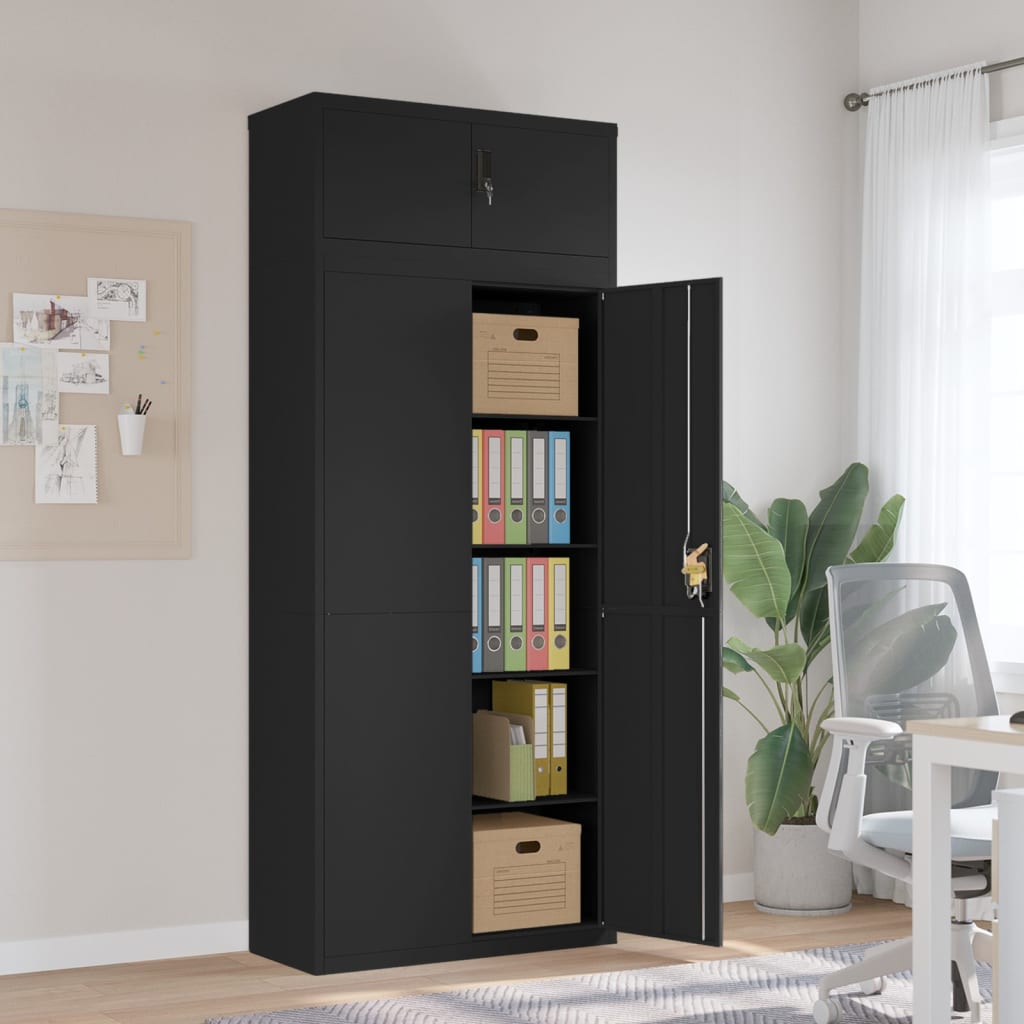 Aktenschrank Schwarz 90x40x220 cm Stahl