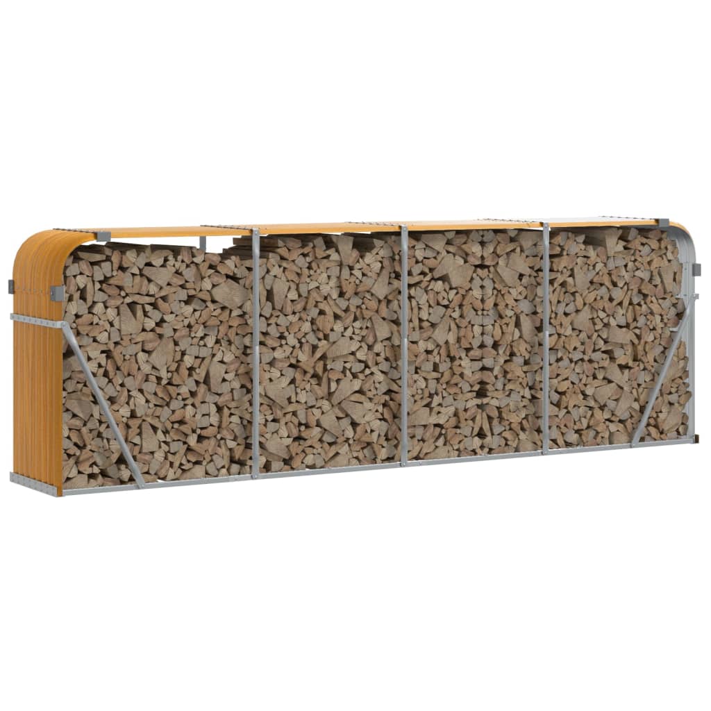 vidaXL Haardhoutopslag 300x45x100 cm gegalvaniseerd staal lichtbruin afbeelding