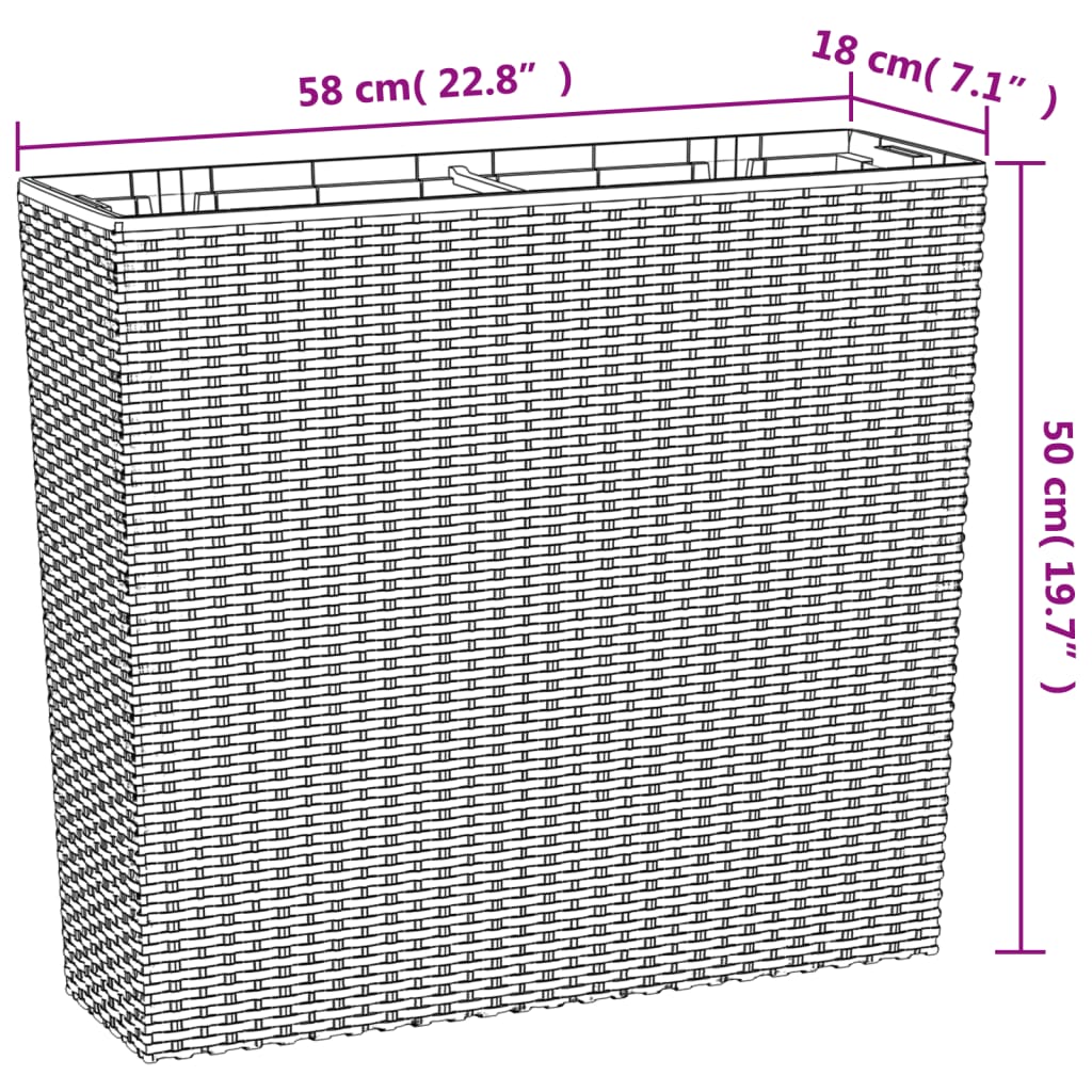 Jardinieră cu interior detașabil, maro, 12 / 44 L, PP ratan