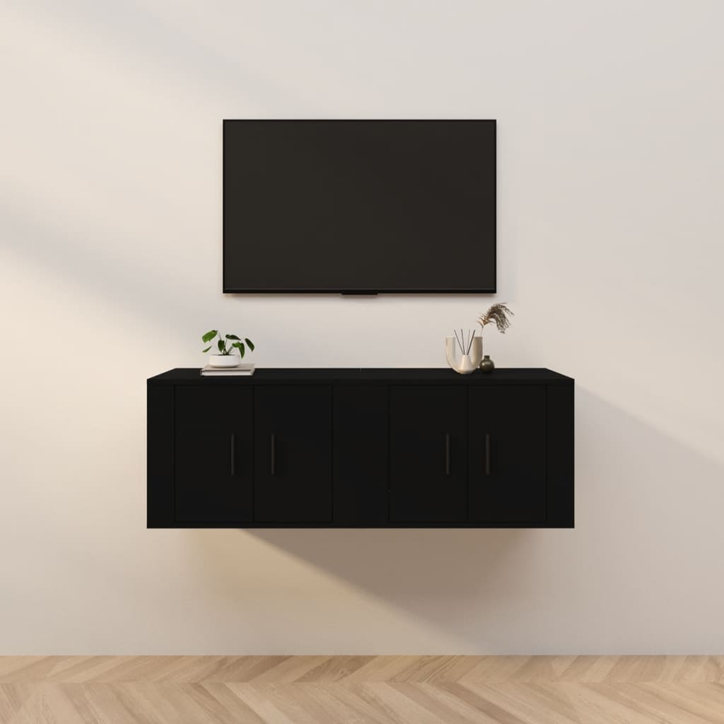 vidaXL Dulapuri TV montate pe perete, 2 buc., negru, 57x34,5x40 cm