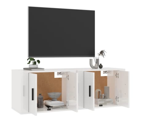 vidaXL Sieninės TV spintelės, 2vnt., baltos, 57x34,5x40cm, blizgios