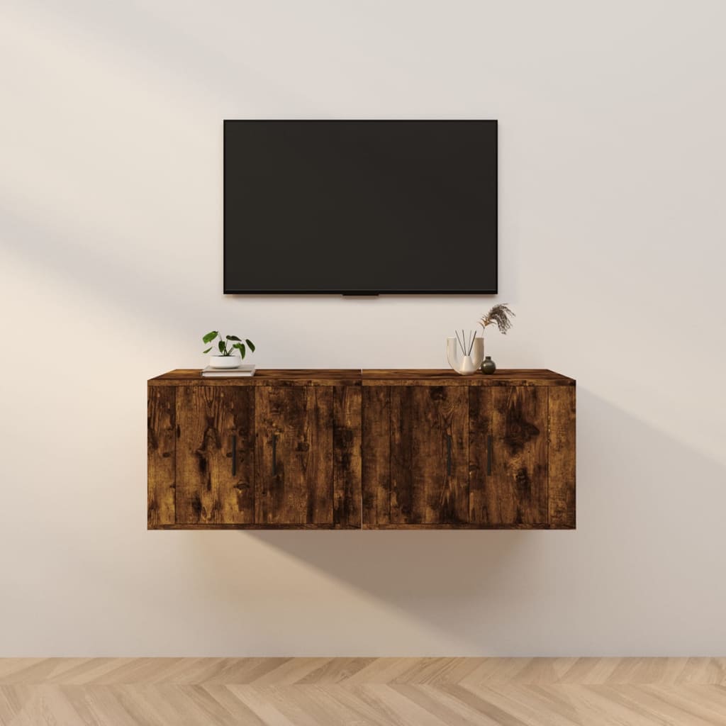 vidaXL Dulapuri TV montate pe perete 2 buc stejar afumat, 57x34,5x40cm