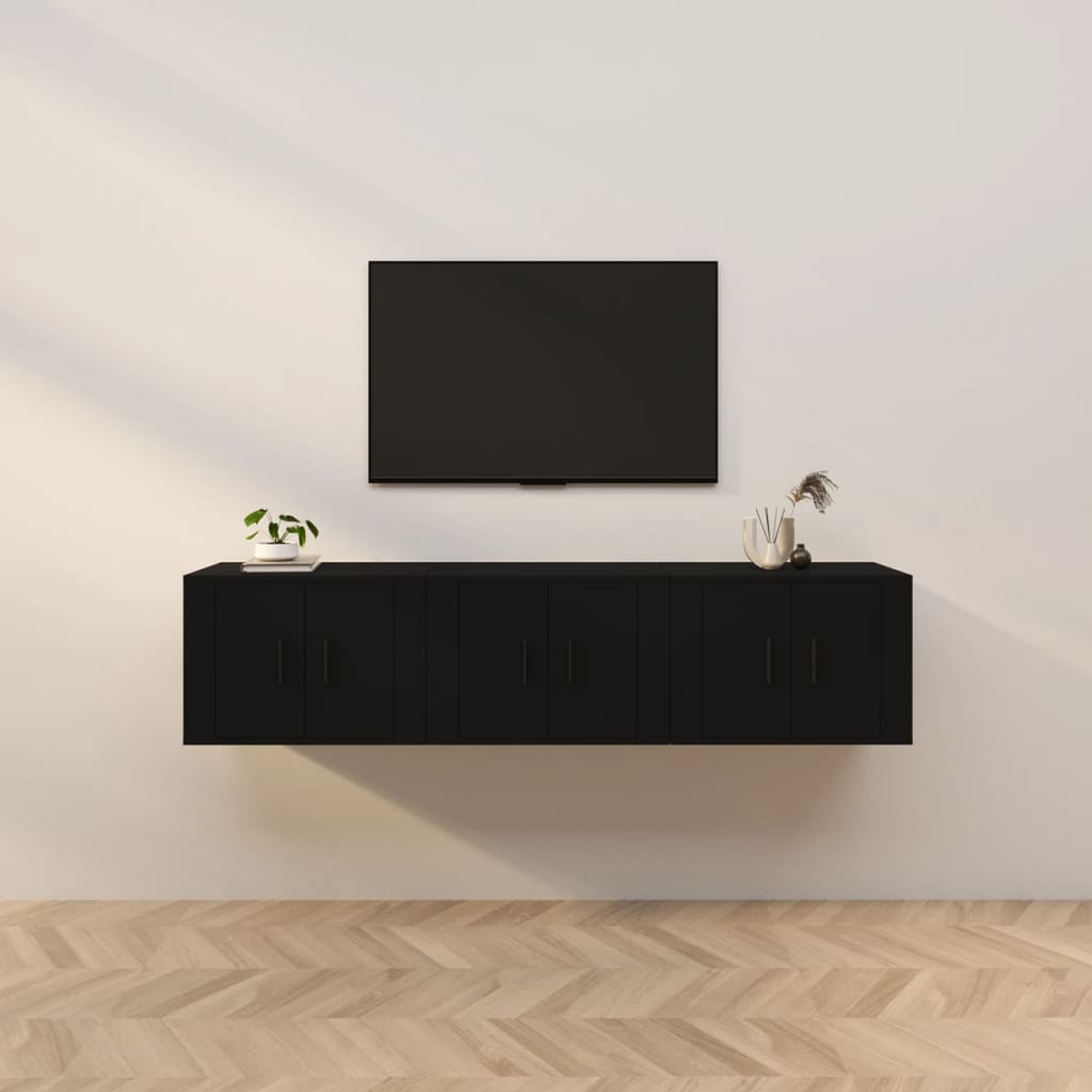 TV-Wandschränke 3 Stk. Schwarz 57×34,5×40 cm