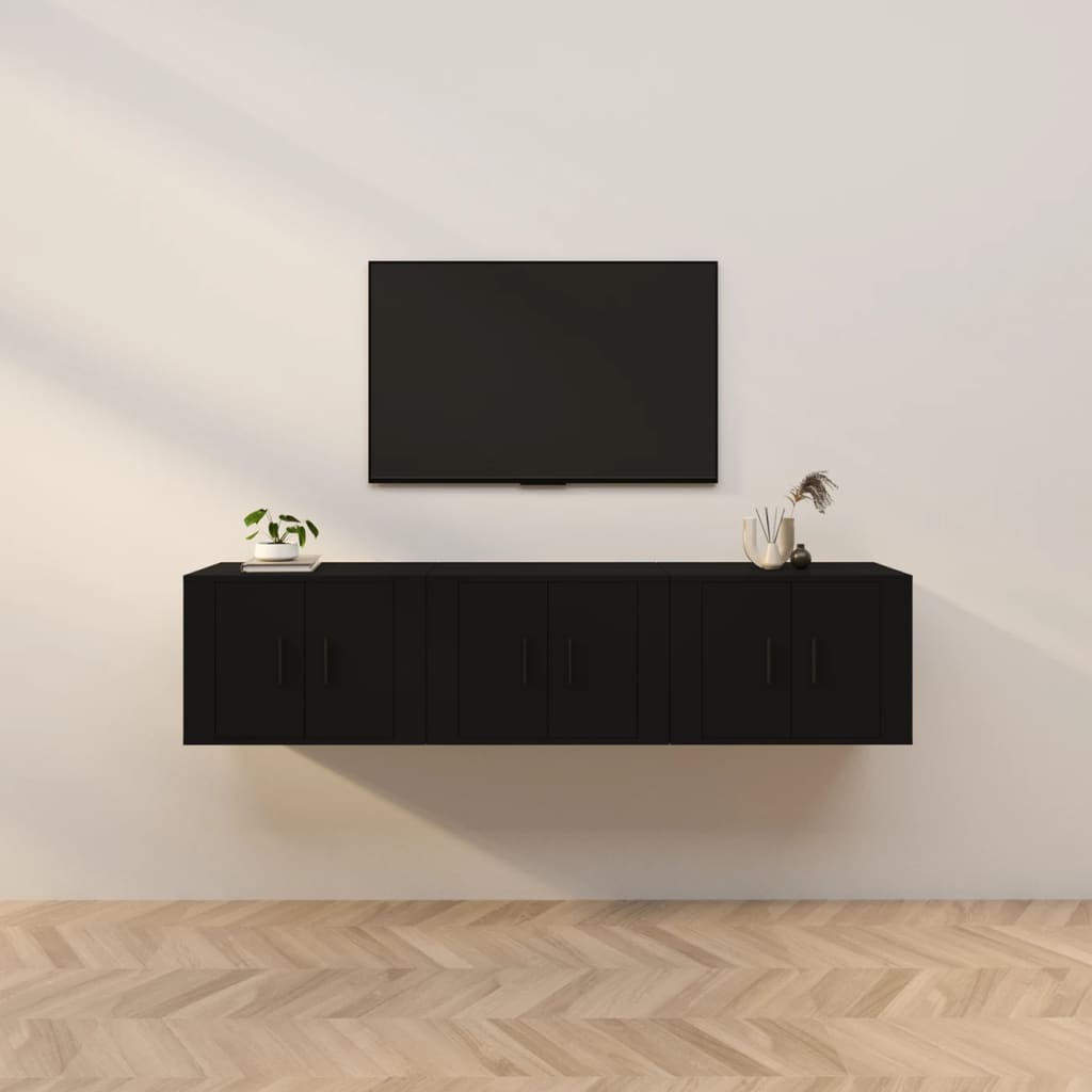 vidaXL Dulapuri TV montate pe perete, 3 buc., negru, 57x34,5x40 cm
