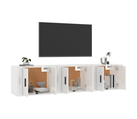 vidaXL seina telerikapid, 3 tk, kõrgläikega valge, 57 x 34,5 x 40 cm