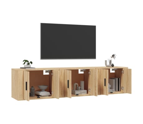 vidaXL Sieninės televizoriaus spintelės, 3vnt., ąžuolo, 57x34,5x40cm