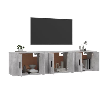 vidaXL Sieninės TV spintelės, 3vnt., betono pilkos, 57x34,5x40cm