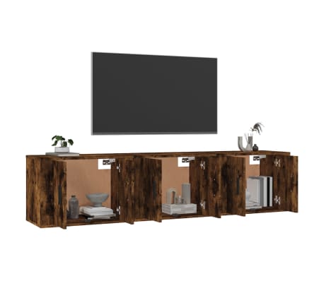 vidaXL Sieninės TV spintelės, 3vnt., dūminio ąžuolo, 57x34,5x40cm