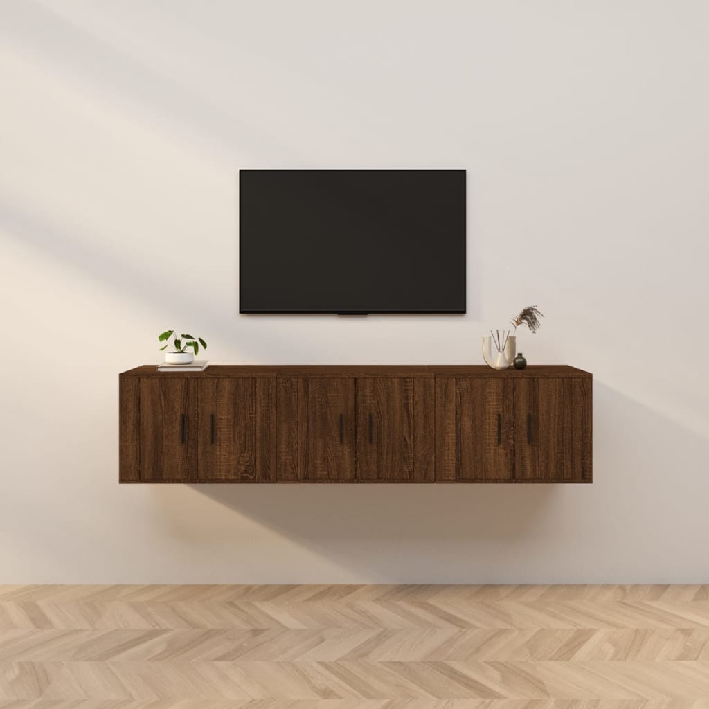 vidaXL Dulapuri TV de perete, 3 buc., stejar maro, 57x34,5x40 cm