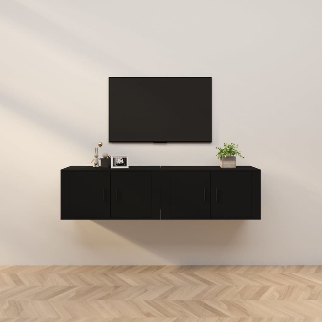 vidaXL Dulapuri TV montate pe perete, 2 buc., negru, 80x34,5x40 cm