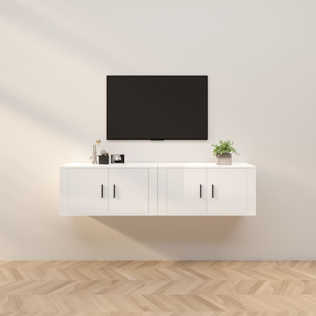 2 db magasfényű fehér fali TV-szekrény 80 x 34,5 x 40 cm