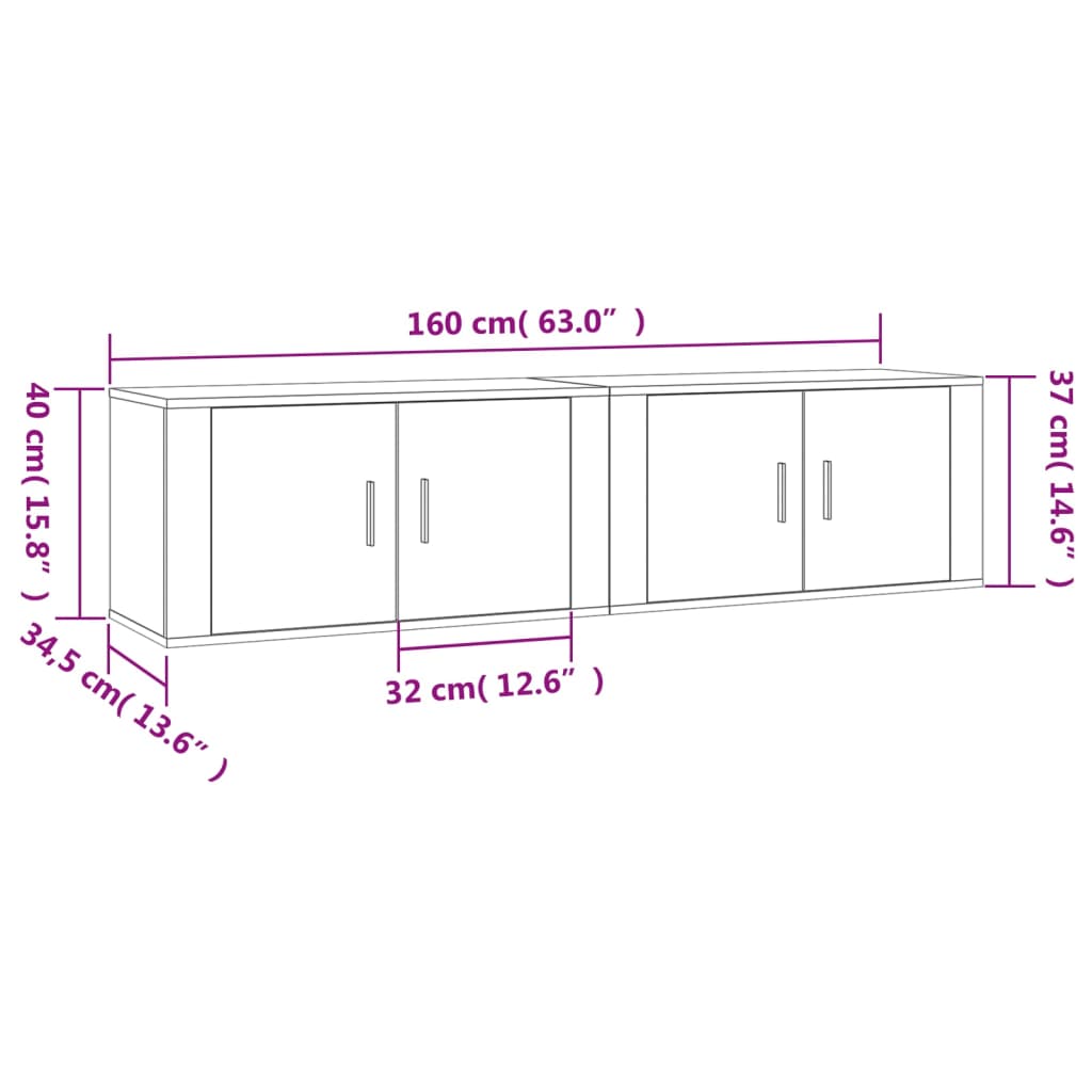 Stenska TV omarica 2 kosa betonsko siva 80x34,5x40 cm