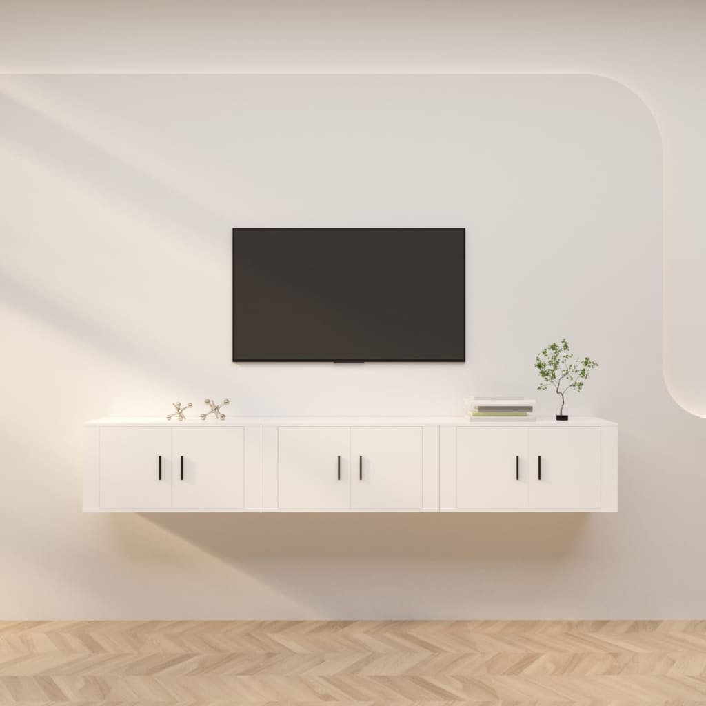 Væghængte tv-skabe - sæt á 3 stk., 80×34,5×40 cm, hvid