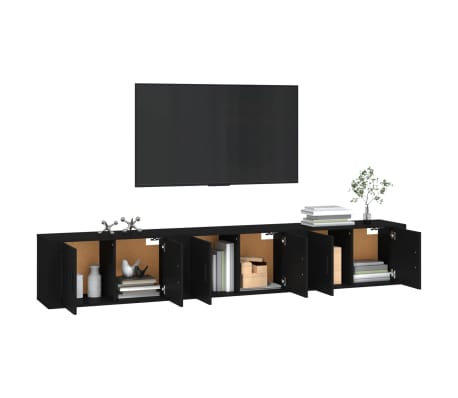 vidaXL Sieninės televizoriaus spintelės, 3vnt., juodos, 80x34,5x40cm