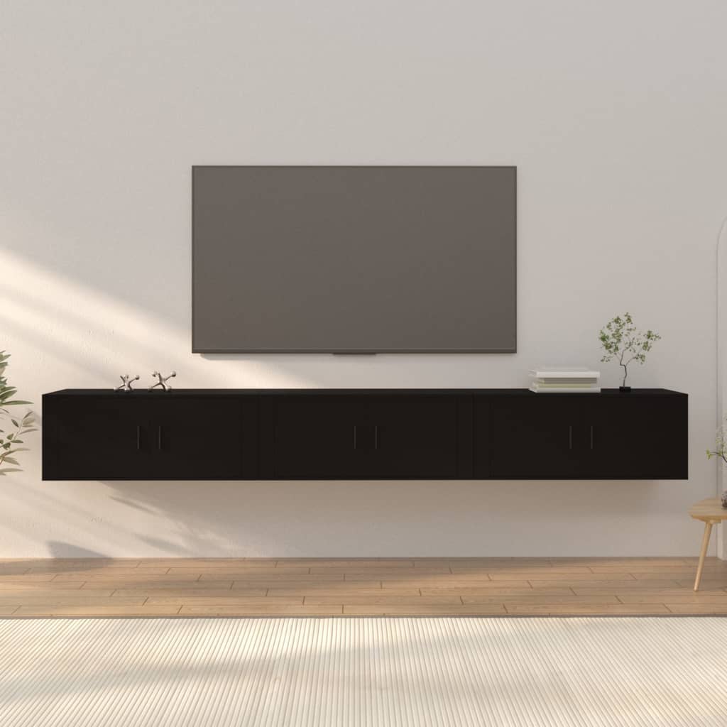 vidaXL Dulapuri TV montate pe perete, 3 buc., negru, 100x34,5x40 cm