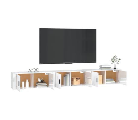 vidaXL Sieninės TV spintelės, 3vnt., baltos, 100x34,5x40cm, blizgios