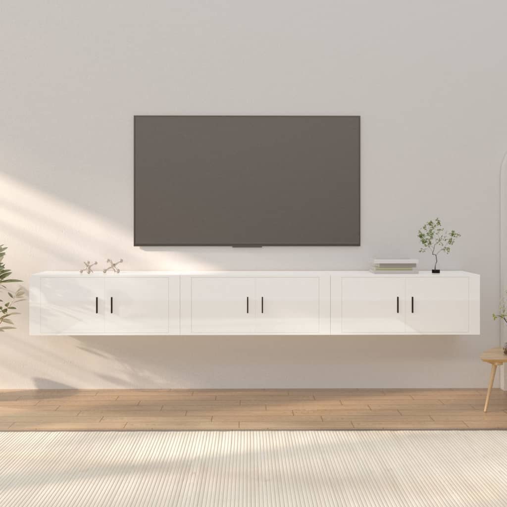 Nástěnné TV skříňky 3 ks bílé s vysokým leskem 100x34,5x40 cm