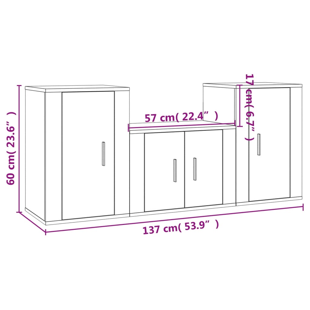 Zestaw szafek TV, czarny, drewnopochodny, 57x34,5x40cm, 2x40x34,5x60cm