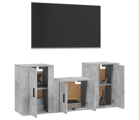 vidaXL 3-tlg. TV-Schrank-Set Betongrau Holzwerkstoff