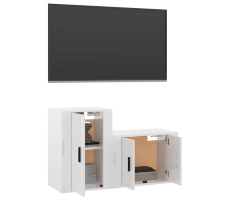vidaXL 2 Piece TV Cabinet Set High Gloss White Engineered Wood