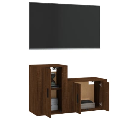 vidaXL 2-tlg. TV-Schrank-Set Braun Eichen-Optik Holzwerkstoff