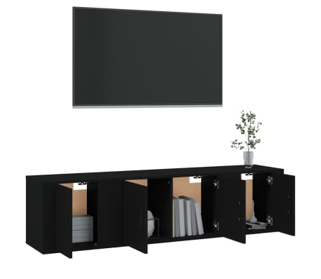 vidaXL Televizoriaus spintelių komplektas, 3 dalių, juodas, mediena