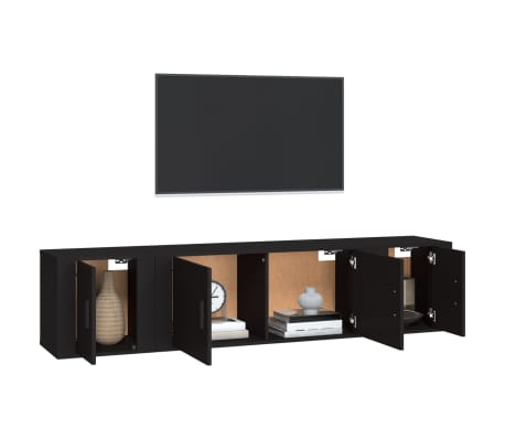 vidaXL Televizoriaus spintelių komplektas, 3 dalių, juodas, mediena
