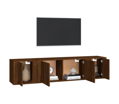 vidaXL TV spintelių komplektas, 3 dalių, rudas ąžuolo, mediena