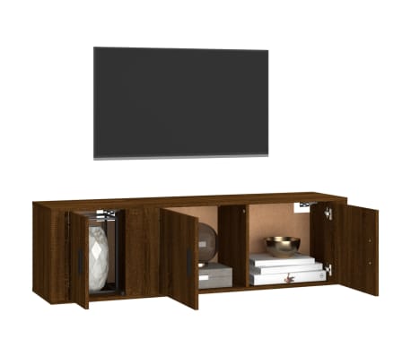 vidaXL TV spintelių komplektas, 2 dalių, rudas ąžuolo, mediena