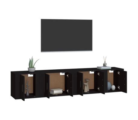 vidaXL Televizoriaus spintelių komplektas, 4 dalių, juodas, mediena